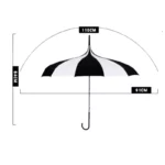 Grand parapluie rétro noir et blanc, 110 cm diamètre, 84 cm hauteur, 91 cm manche, style élégant, parfait contre la pluie.
