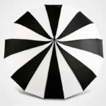 Grand parapluie rétro à rayures noir et blanc, design élégant et moderne, parfait pour la pluie et un style intemporel.