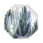 Parapluie robuste avec motifs cactus et silhouette d’enfant, design élégant pour une protection fiable sous la pluie