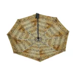 Parapluie automatique beige et jaune 96 cm, design partitions de musique, élégant et pratique, parfait pour les mélomanes.