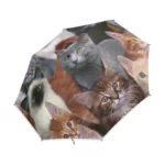 Parapluie anti-UV robuste avec motifs variés de chats, alliant praticité et style pour une protection élégante contre la pluie.
