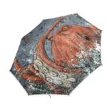 Parapluie automatique 96 cm décoré d'un poulpe rouge sur fond grisé, design original et ludique pour une touche marine élégante.
