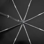 Parapluie automatique de poche noir ouvert avec structure robuste et baleines argentées, idéal pour la [Collection].