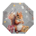 Parapluie automatique avec motif d'écureuil joyeux dans un paysage enneigé, parfait pour les saisons festives et les cadeaux.