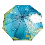 Parapluie automatique léger avec imprimé carte géographique, vue ouverte. Parfait mélange de style unique et protection efficace.