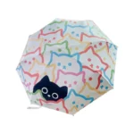 Parapluie automatique résistant motif chats colorés, design unique avec chat noir central, idéal pour un style fonctionnel et original.