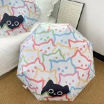 Parapluie automatique résistant avec motifs de chats colorés, parfait pour allier protection contre la pluie et style original.