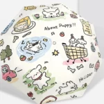 Parapluie automatique robuste avec motifs ludiques de chiens, scènes amusantes sur fond clair, idéal pour allier style et praticité