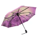 Parapluie automatique thème papillon, motifs fleurs violettes et papillons, élégant et pratique pour protection contre la pluie.