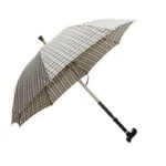 Parapluie canne de marche élégant à motif à carreaux, poignée ergonomique et structure robuste pour style et protection sous la pluie.