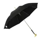 Parapluie canne noir élégant avec poignée dorée dragon, ultra-résistant et stylé, idéal pour une protection contre la pluie.