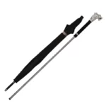 Parapluie canne robuste noir avec poignée argentée, design élégant, pratique et durable, idéal contre la pluie avec style.