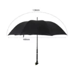 Parapluie canne noir robuste ouvert, diamètre 120 cm, hauteur 105 cm, élégant et pratique pour une protection contre la pluie.