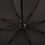 Parapluie de luxe chic noir, vue intérieure montrant les baleines solides et le mât central, idéal pour [Collection].