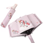 Parapluie enfant automatique avec motif licorne rose, pratique et fun, idéal pour protéger vos petits les jours de pluie.