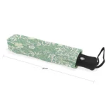 Parapluie femme anti-UV, motif floral vert, compact 28 cm, léger et élégant, parfait pour se protéger de la pluie et du soleil.