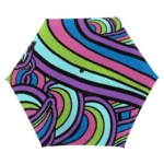 Parapluie femme coloré, motif psychédélique de lignes ondulées vives, design tendance pour une protection élégante contre la pluie.