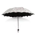 Parapluie pliable femme motif floral élégant, doublure noire, compact et chic, parfait pour vous protéger avec style.
