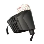 Parapluie femme pliable noir à motif floral, pratique et compact, idéal pour protection sous la pluie et rangement facile.