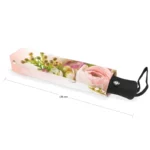 Parapluie pliable femme, thème fleuri, fleurs roses et vertes, 28 cm, poignée ergonomique, élégant et pratique contre la pluie.