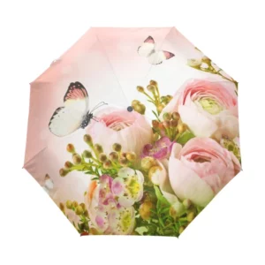 Parapluie femme thème fleuri sur fond blanc