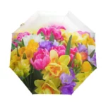 Parapluie femme motif tulipes colorées, élégant et stylé, idéal pour illuminer les jours de pluie avec un design floral unique.