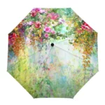 Parapluie fleuri avec motif floral coloré, mélange de pastel et tons doux, idéal pour ajouter une touche élégante par temps de pluie.