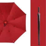 Parapluie golf résistant, collection [Collection], rouge avec tige noire, élégant et robuste, idéal pour golfeurs et intempéries.