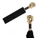 Parapluie homme élégant avec poignée tête de lion, design noir raffiné, accessoire chic et pratique pour rester au sec.