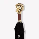 Parapluie homme élégant avec poignée tête de cheval dorée, revêtement noir raffiné - accessoire sophistiqué [Collection].