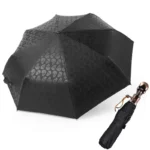 Parapluie homme noir robuste avec motif têtes de mort et poignée crâne, alliant style unique et protection contre la pluie.