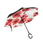 Parapluie inversé femme avec motif floral coquelicots rouges, élégant et pratique pour rester au sec avec style sous la pluie.