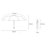 Schéma technique parapluie automatique journaux, dimensions : 110 cm ouvert, 28,5 cm replié. Compact et pratique.