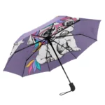 Parapluie original violet avec motif chien cartoon et lunettes, fun et coloré, idéal pour illuminer les jours de pluie.