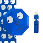 Parapluie original coloré avec design amusant de visage, étui assorti, parfait pour allier style et protection contre la pluie.