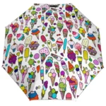 Parapluie original avec motifs de glaces colorées, design ludique et élégant, idéal pour apporter une touche fun sous la pluie.