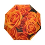 Parapluie pliable motifs roses oranges, design floral élégant et vibrant, parfait pour la pluie et apporter une touche de style