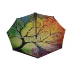 Parapluie pliant arbre de vie avec motif branches colorées, design unique et créatif, idéal pour ajouter style et protection.