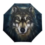 Parapluie pliant loup avec un motif artistique et élégant, idéal pour les amateurs de designs uniques et pratiques.