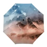 Parapluie pliant avec illustration de loups hurlant sous un ciel étoilé, parfait pour une touche mystique et sauvage.