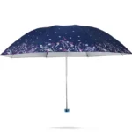Parapluie pliant manuel bleu nuit avec motif floral rose, élégant et compact, parfait pour une protection stylée contre la pluie.