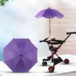 Parapluie violet résistant pour poussette et tricycle enfant rouge, accessoire de protection pluie pratique et élégant.