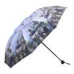 Parapluie rétro ouvert, motifs colorés, tige noire, accessoire élégant et pratique pour affronter la pluie avec style