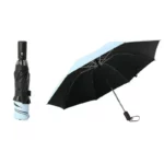 Parapluie tempête noir contour bleu avec lumières LED, élégant et robuste, idéal pour rester au sec et visible sous la pluie.