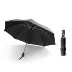 Parapluie tempête noir avec lumières LED, design élégant et fonctionnel, modèle plié et déployé mis en avant.