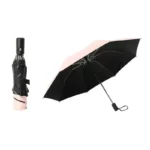 Parapluie tempête noir et rose avec lumières LED, pliant, résistant au vent, idéal pour une protection optimale contre la pluie.