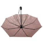 Petit parapluie féminin avec motif rose pailleté, élégant et compact, idéal pour allier protection et style sous la pluie.