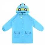 Poncho bébé long imperméable bleu avec capuche, motif voiture souriante, pratique et amusant pour protéger les petits sous la pluie.