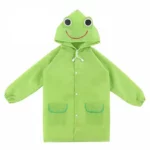 Poncho bébé long, imperméable vert grenouille avec capuche, design visage souriant, parfait pour protéger les tout-petits sous la pluie.