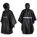 Poncho homme noir imperméable avec capuche, poche zippée et réflecteur arrière pour visibilité, parfait pour [Collection].
